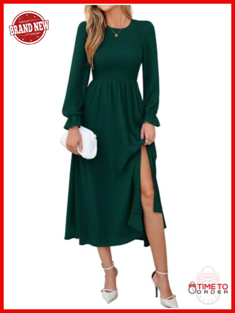 Womens Chiffon Maxi Dress Long Sleeve Smocked Wedding Guest Flowy